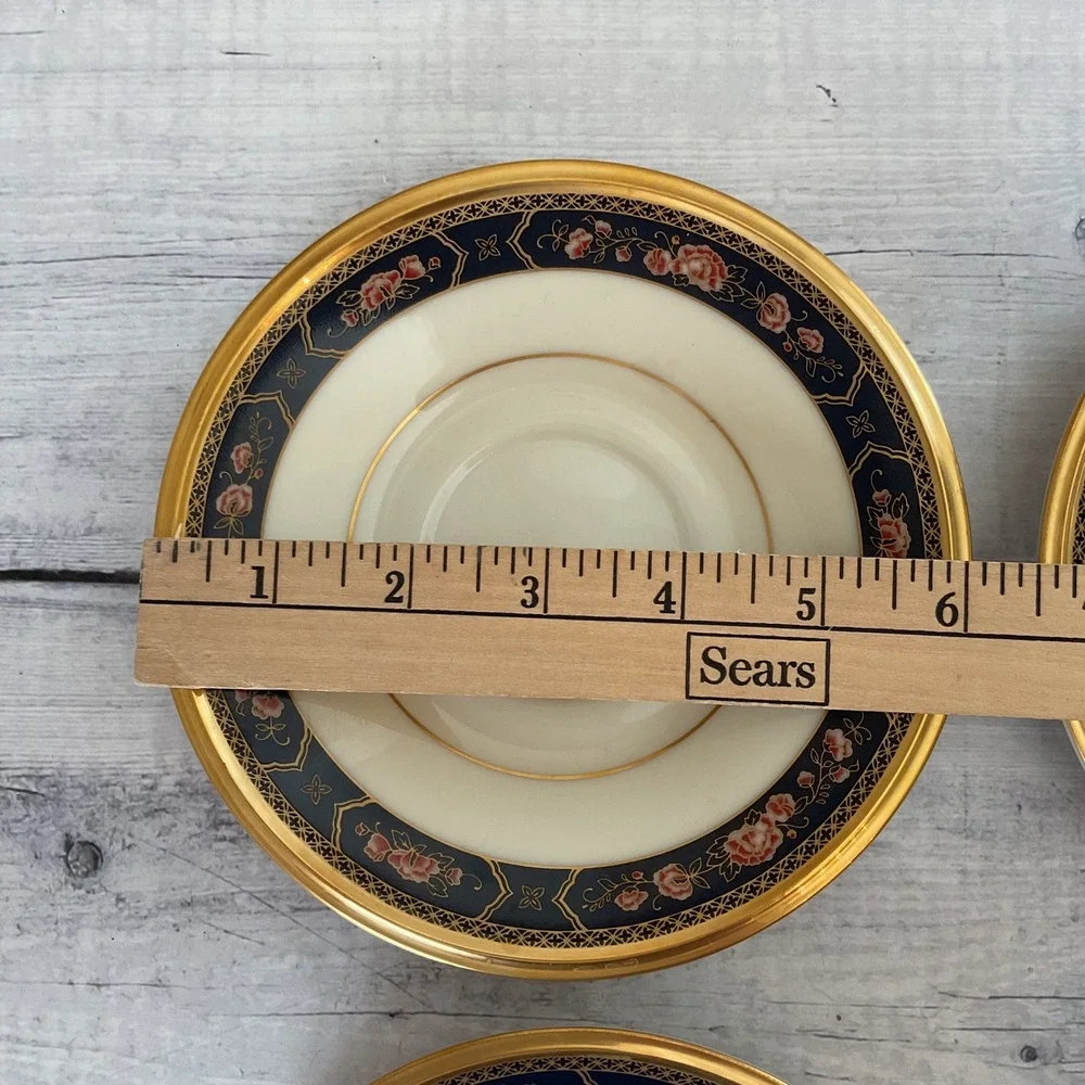 Lenox Royal Peony Saucers Set of 4 Ivory Navy Pink Floral Gold Trim Made in USA